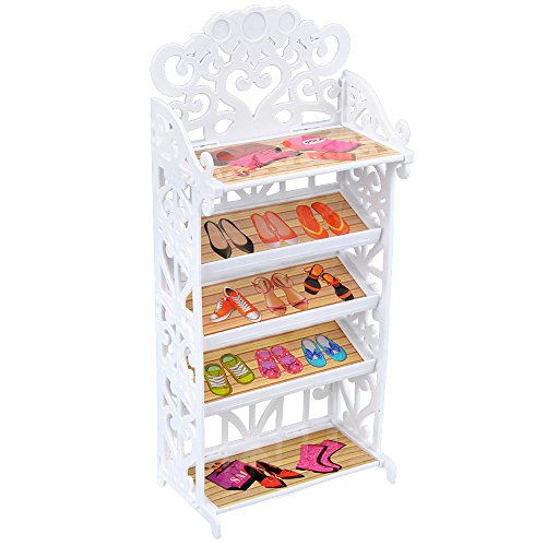 E-TING Doll Shoes Rack Shoes Shelf Cupboard Accessory with 20 Pairs High Heel Shoes Boots for Girl Doll Playset Accessories