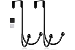HFHOME 2Packs Over The Door Double Hanger Hooks, Metal Twin Hooks Organizer for Hanging Coats, Hats, Robes, Towels- Black