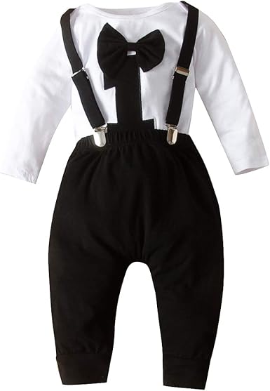 Camidy Bebé Niño Niño Caballero Trajes Ropa Manga Larga Mameluco Tirantes Pantalones con Corbata: Amazon.es: Ropa y accesorios