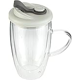 Restaurantware - Forma Professional 15.2 Ounce Insulated Travel Mug With Handle, 1 Double Wall Coffee Mug - Includes Lid, Reusable, Clear Borosilicate Glass Tumbler, Dishwashable, Microwavable