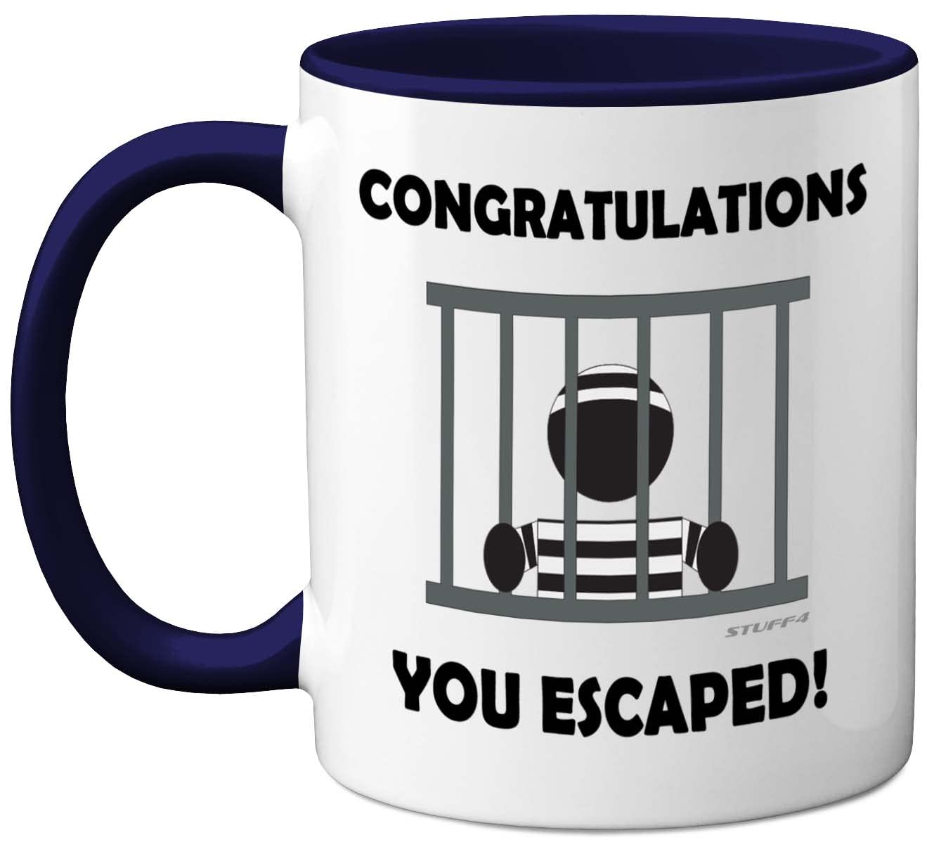 Stuff4 Leaving Gifts for Men or Women - Congratulations You Escaped Retirement Mug - Leaving Presents for Colleagues, Funny Gifts Men Women, New Job 11oz Ceramic Premium Navy Blue Mugs