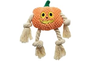 Wunive Halloween Dog Toys,Halloween Pumpkin Plush Dog Squeaky Toys with Cotton Rope for Small Medium Dogs