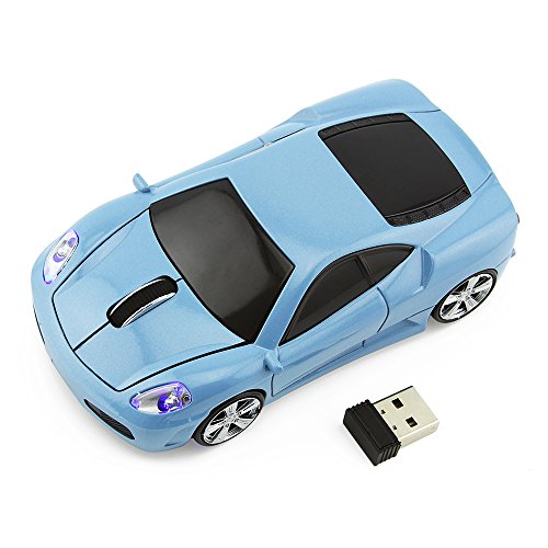 Car Shape Mouse, 2.4G Cool Sport Car Wireless Optical Mouse Cordless Gaming Mice, 1600 DPI with USB Receiver for PC Laptop Desktop Mac (Light Blue)