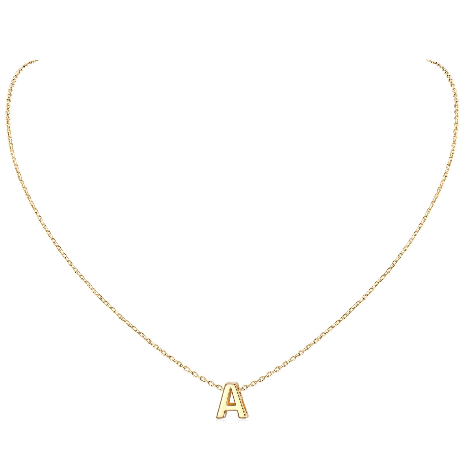 ChicSilver Gold Necklace for Women Sterling Silver Initial Letter A Pendant Necklaces Monogram Jewellery Delicate Gifts for Birthday