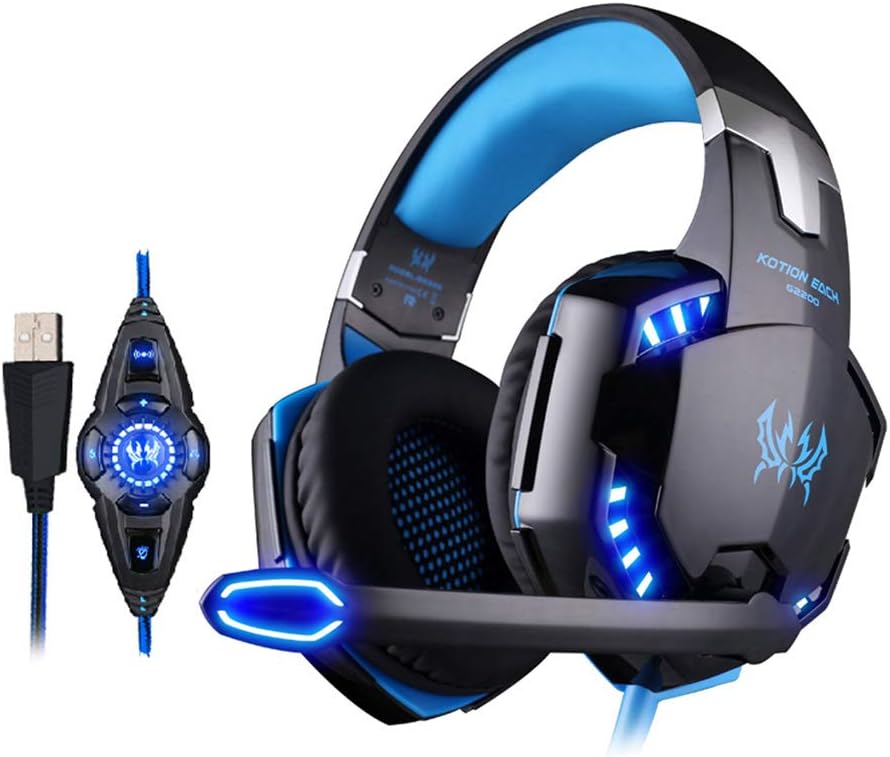 ZKxl8ca KOTION Each G2200 7.1 Surround Sound Gaming Headset LED Light Stereo Headphones - Blue