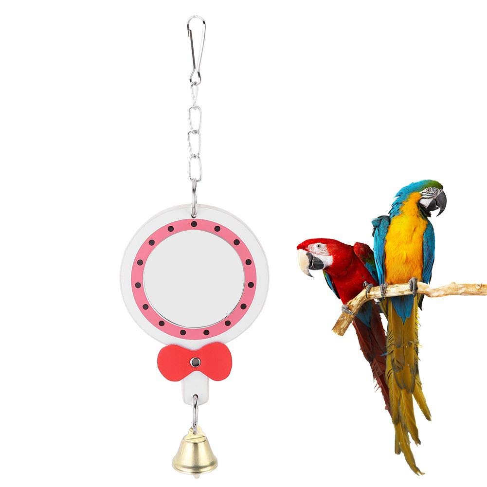 Bird Simulation Mirror Toy with Bell Swing Hanging Leather Mirror Toy for Parrot Bird Cage Decoration Accessory