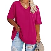 Women's Plus Size V Neck T Shirts Summer Half Sleeve Tees Casual Loose Fit Cotton Tunic Tops