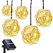 DecorNova Solar String Lights, 20 Feet 30 LED Rattan Ball Fairy Lights with Waterproof Solar Panel & 2 Lighting Modes for Outdoor Patio Lawn Garden Christmas Party Decorations, Warm White