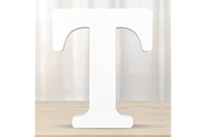 DEEZOMO 6 Inch 3D White Wooden Letters, Wooden Alphabet Wall Letter for Wall Decor Decorative - Wood Crafts Standing Letters Slices Sign Board Decoration for Party Decor DIY Craft (Letter T)