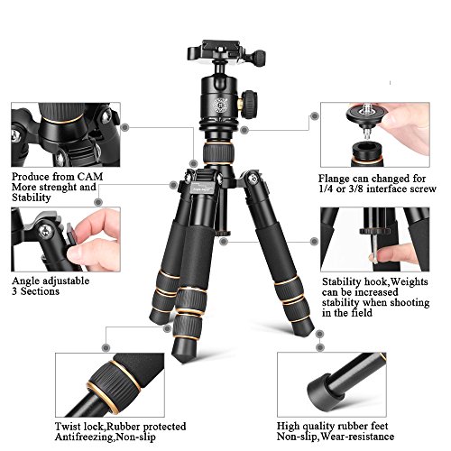QZSD Q166A Aluminum Alloy Tripod 21.6 Inch Desktop Light Weight Monopod with Ball Head 1/4 Quick Release Plate for DSLR Camera