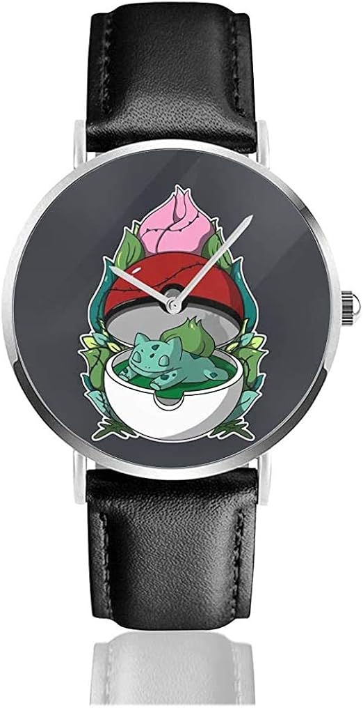 Pokaimons Bulbasaur Pet Ball Relojes Casuales Muñeca Correa de Cuero UV