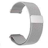 LoveBlue Compatible Pebble time 22mm Magnetic Milanese Loop Stainless Steel Band Replacement Accessories Compatible Pebble Time/Pebble Time Steel,Samsung Gear S3 Frontier/TicWatch Pro(Milanese-Silver)