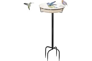 YALINKA Bird Baths for Outdoors Heavy Duty, 35.5in Detachable Birdbaths for The Garden Clearance, Bird Bath Bowl Spa & Birdfeeder with Metal Stake Stand for Outdoors Garden, 4 Spiky Feet (C)