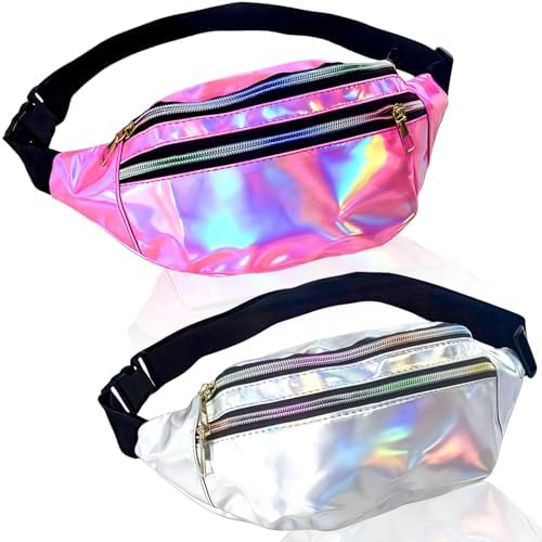 2 Sets Holographic Purse Crossbody-Bag Fanny Pack Amazon.com: 2 Pieces Fanny Packs Shiny Holographic Waist  main image 2