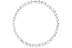 KEZEF Pearl Necklaces for Women - Simulated Faux Cream White Pearl Necklace 16" - 20" - Hand Knotted Strand - Pearl Sizes 8mm - 14mm - Pearl Choker Necklace - Jewelry Gifts for Girls and Men