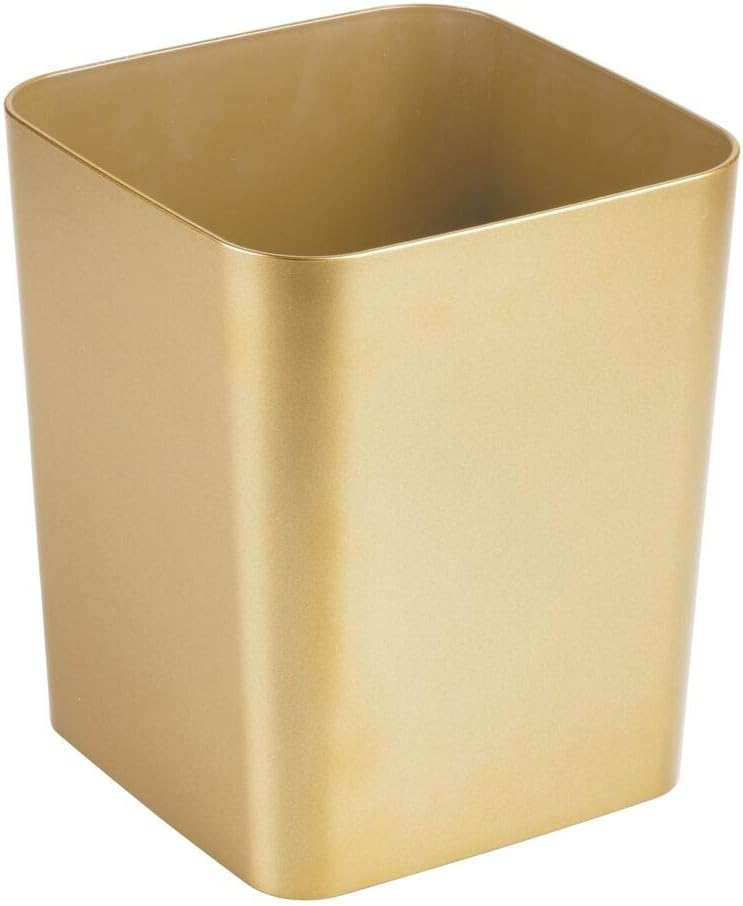 mDesign Waste Collector Bin Made of Plastic - Smart Paper Baskets for Bathroom Office, and Bedroom - Large Trash Cans for Paper - Brass