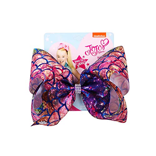 JoJo Siwa Bows, CREATESTAR 2 Pack Ribbon Hair Bows for Girls 8 Inch Large Hair Bow Alligator Clips Hair Accessories Mermaid Design Best Xmas Gift