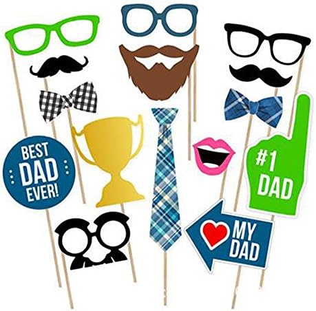 Happy Father's Day Photo Booth Props DIY Kit - Father's Day Birthday Celebration Supplies - 15 Pcs