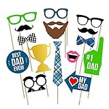 Happy Father's Day Photo Booth Props DIY Kit - Father's Day Birthday Celebration Supplies - 15 Pcs