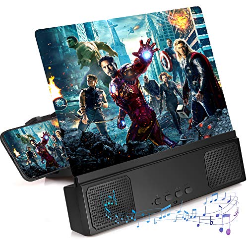 12'' Phone Screen Magnifier with Bluetooth Speaker, 3D HD Phone Magnifier Projector Amplifier Screen Enlarger for Movies Videos Gaming with Foldable Stand Compatible with iPhone 11 pro All Smartphone