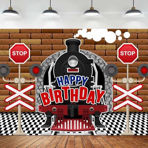 Cartoon Train Party Backdrop 7x5ft