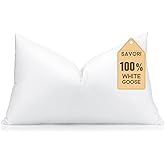SAVORI Down Feather Throw Pillow Inserts 12x20 Euro Pillow Inserts, Soft Fluffy Throw Pillows with Cotton Cover, Decorative Throw Pillows for Couch Sofa Bed-White