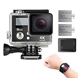 4K Wifi Sports Action Camera,Underwater Camcorder Qipexeii Double Screen Sony Sensor 16MP 100 Feet Waterproof 170° Wide Angle With 2.4G Remote Control,2 Pcs 1050mAh Rechargeable Batteries ( Black)