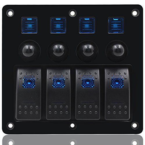 FXC Waterproof 4 Gang Rocker Switch Panel 12V/24V Circuit Breaker LED Rocker Indicator for RV Car Marine Boat ¡­ - Thumbnail 2