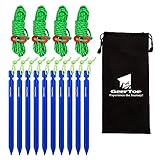 Geertop 10 Pack Camping Tent Stakes Aluminum + 4 Pack 4mm Reflactive Tent Guy Lines with Tensioner Ultralight Tent Cord and Stakes for Hiking Hunting Outdoor Activity Blue