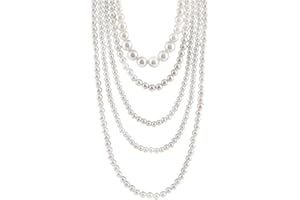 UAIAGM Pearl Necklace for Women Multi Long Strand Layered Pearl Necklaces Chunky Large White Faux Pearls Costume Jewelry Vintage Multistrand Necklace Stacked Strands for Women Flapper 1920s Style