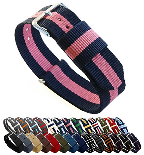 18mm Navy/Pink Standard Length- BARTON Watch Bands - Ballistic Nylon NATO Style Straps