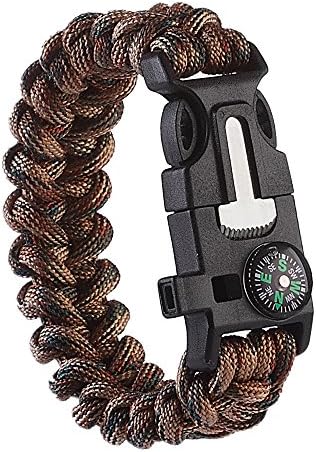 XUANTAI Survival Paracord Bracelet Multi Tool Compass, Fire Starter, Emergency Knife, Whistle, Rescue Rope for Hiking Traveling Camping(jungle camouflage