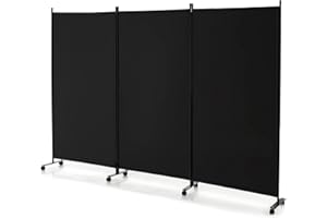 GOFLAME 3 Panel Folding Room Divider, 6FT Rolling Privacy Screen with Lockable Wheels, Portable Room Partition Screen, Freestanding Wall Divider and Separator for Home Office, Black