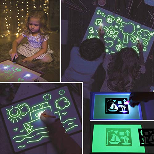 Alagoo Draw with Light Fun and Developing Toy, Double Side Drawing Board with Draw with Light in Dark & Swabble Sketchpad 2 Functions Toys Gifts