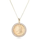 Miabella 18K Gold Plated 925 Sterling Silver Diamond Accent Genuine Italian 20 Lira Coin Medallion 18 Inch Chain Pendant Necklace for Women