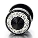 8mm Mens Black Stud Earrings Stainless Steel Illusion Tunnel Plug Screw Back with Cubic Zirconia, 2pcs