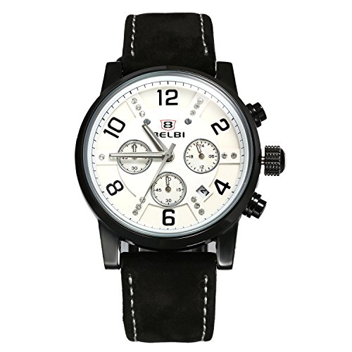 Men's Military Crystal Rhinestone Dial Japan Quartz 30M Waterproof RIST Watch with 3 Sub-Dials (Black)