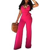 MESLIMA Women's Summer Sleeveless Short Romper Sexy Strap V Neck Wrap Front Tie Casual One Piece Jumpsuit