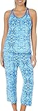 Linea Donatella Womens Abstract Capri Pajama Set Large Waves blue