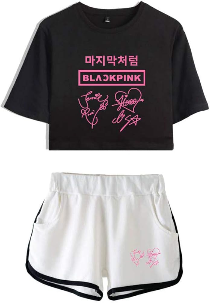 KPOP Blackpink Crop Tops TShirts + Pantalones Cortos Set Casuales