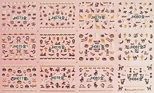 NEW 2PC Halloween Cute 3D Nail Decals Gold &amp; silver Nail Stickers Tattoo DIY Decoration-76