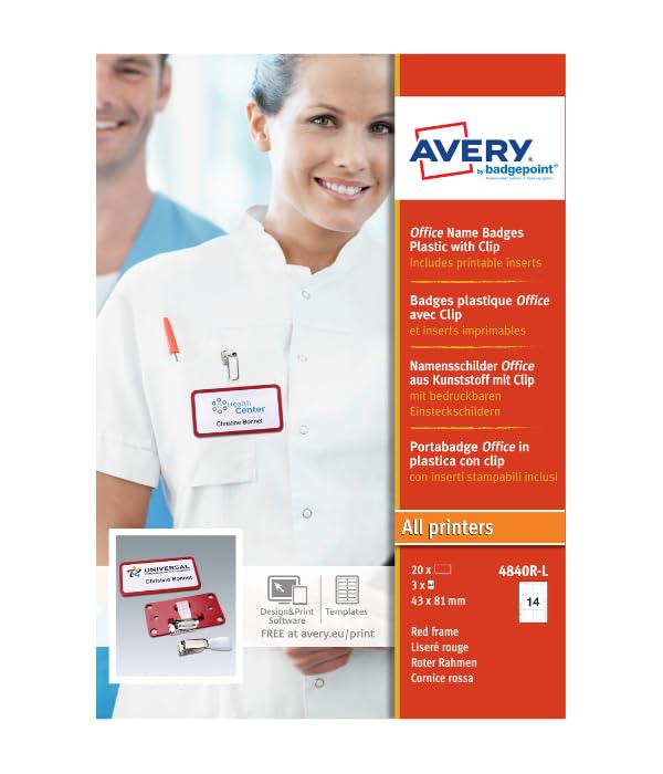 Avery Office Name Badges - Plastic with Clip, Red