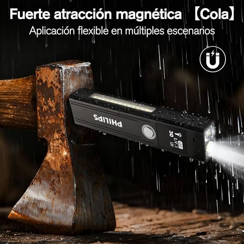 PHILIPS SFL6256 Linterna LED 1200LM Recargable Táctica con Imán | luz RGB, 9 Modos, Impermeable, Linterna LED Recargable y Portátil, Ideal para EDC, Camping y Emergencias.