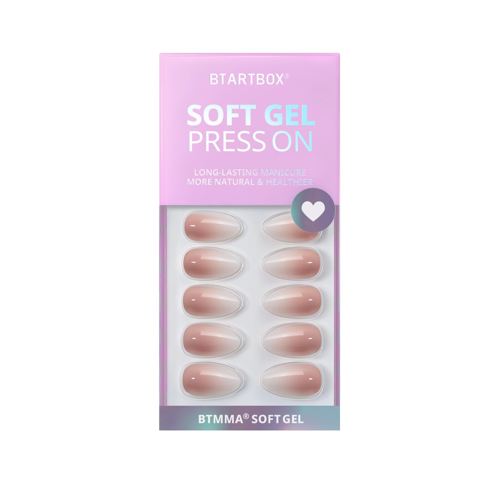 Almond Press On Nails Medium - BTArtbox Soft Gel Ombre Fake Nails with Nail Glue, Semi-Transparent Reusable Glue On Nails in 16 Sizes - 30PCS Stick On Nails Kit, Vanilla Cream Almond - Image 3