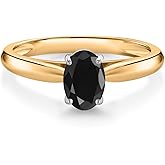 Gem Stone King 10K Yellow Gold Black Sapphire Solitaire Engagement Ring For Women (1.10 Cttw, Oval 7X5MM, Gemstone September Birthstone)