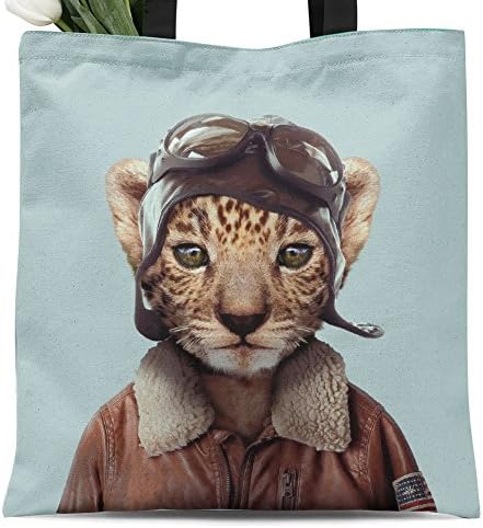 Ladies canvas tote bag reusable shopping bag zipper handbag Animal Print Cute Design pet imitation show. Individual Zippered Storage Pouch