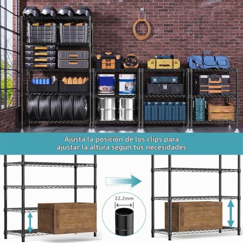 M MZG Metal Shelving Unit with Lockable Wheels Heavy Load 5 Levels, up to 750 kg, Adjustable Shelves, for Garage, Workshop and Warehouse, Studio, Black, 45 x 120 x 192 cm