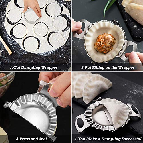 SIENON 3 Pieces Stainless Steel Dumpling Maker, 2 Dumpling Cutters-Dumpling Skin Makers, 1 Dumpling Mold-Empanada Pierogi Press Mold, Pie Ravioli Dumpling Wrappers Mold Pot Sticker Kitchen Accessories
