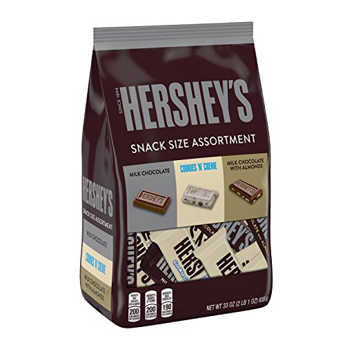 HERSHEY'S Chocolate Candy, Halloween Candy, Snack Size Assortment (Milk Chocolate, with Almonds, Cookies n' Creme) 33 Ounce Bulk Candy