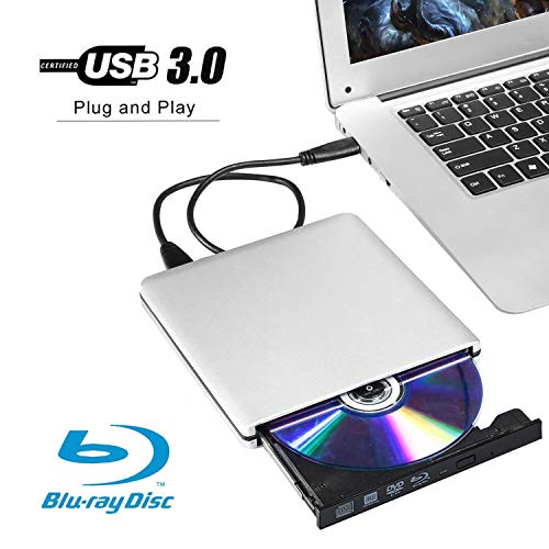 External Blu ray DVD CD Drive Burner,USB 3.0 Portable 3D 4K Blu-Ray DVD Player Writer Reader Disk for Laptop Notebook PC Desktops Support Windows/Vista/7/8/10, Mac OSX and Linux OS